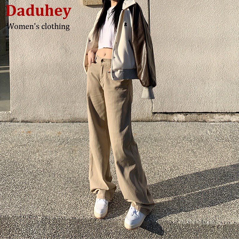 DaDuHey💕 New Korean Version of INS Dirty Pink Casual Pants High Waist Loose Wide Leg Pants Large Size Trousers