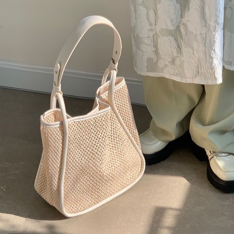 Ielgy Ba Lô Đan Rơm Sức Chứa Lớn Màu Sắc Tương Phản Cá Tính Cho Nữ