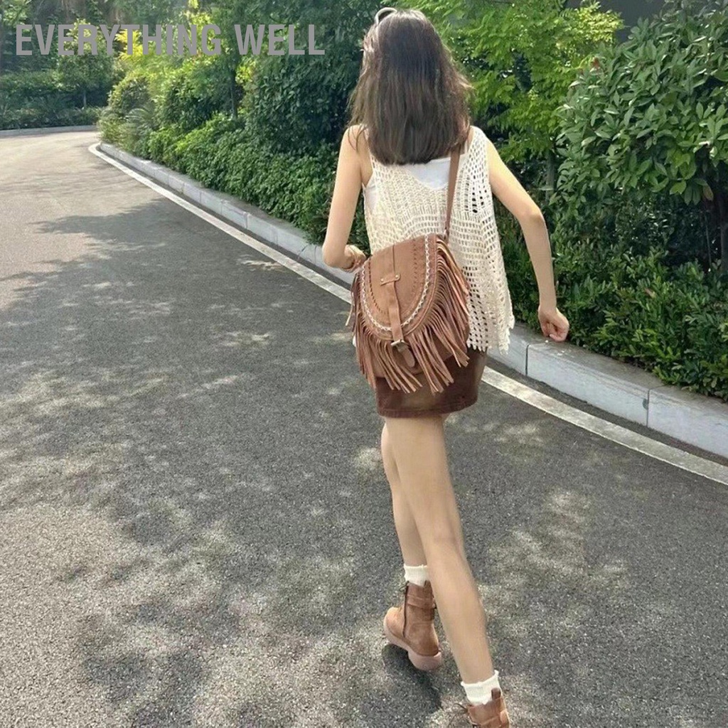 Phụ nữ Vintage Tua Rua Túi Điều Chỉnh Dây Đeo Thời Trang Thanh Lịch Đơn Vai Viền Túi