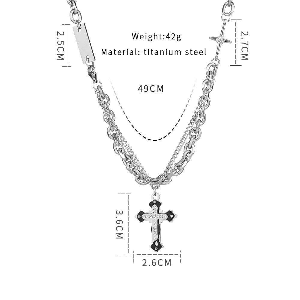 Vòng cổ Hai Lớp Mặt Thánh Giá Phong Cách Hip hop Cho Nam Và Nữ