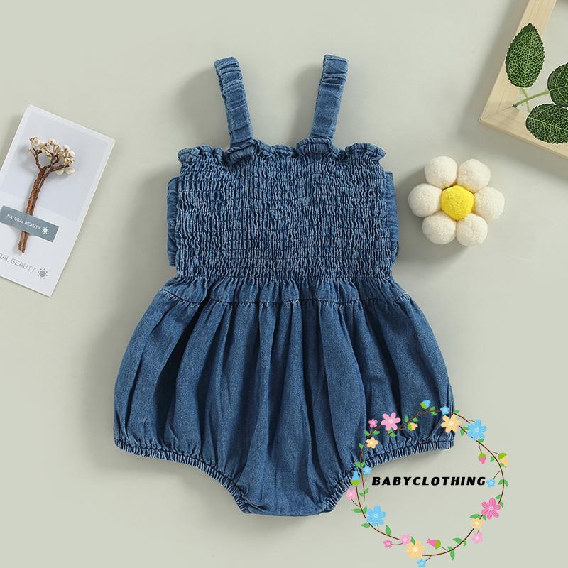 Áo Liền Quần Vải Denim Không Tay Màu Sắc Đáng Yêu Cho Bé