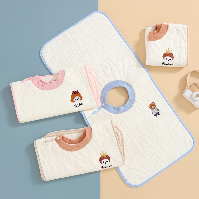MOMCHOOSE Yếm Ăn Vải Nhung San Hô Chống Thấm Nước Kiểu Công Chúa Dễ Thương Cho Bé Sơ Sinh