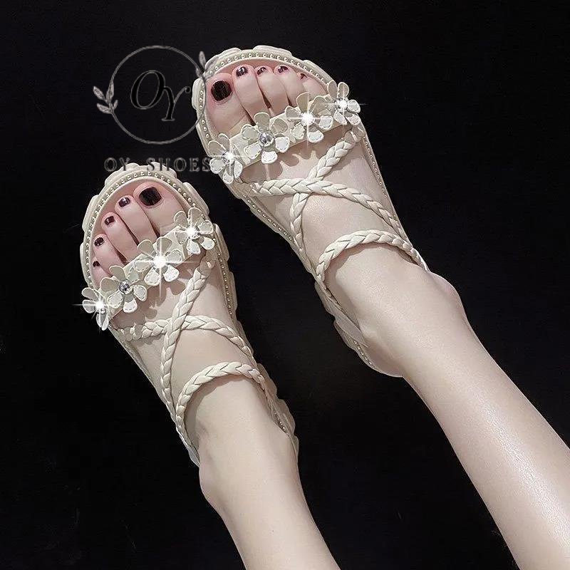 Xăng đan Đế Dày Nữ Đính Hoa Thời Trang Mùa Hè 2023 Mới Cho Học Sinh