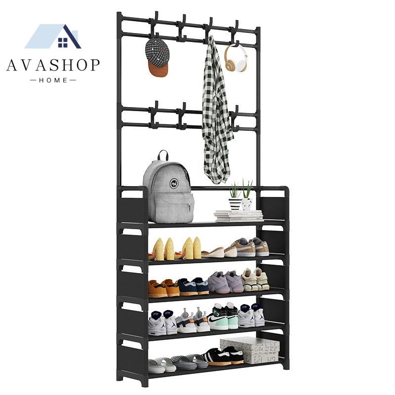 Kệ giày rộng 80 cm，Giá Kệ để giày dép đa năng 4 tầng 5 tầng thông minh có móc treo quần áo và vật dụng khác