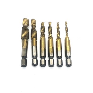 Bộ 6 mũi khoan taro ren mạ titan thép hss cao cấp