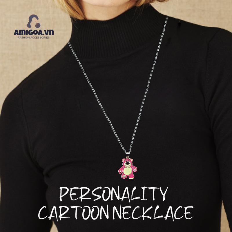 ✨✨Vòng cổ Mặt Hình Chú Gấu Nhỏ Hoạt Hình Màu Đỏ Đen Bằng Thép Không Gỉ Thời Trang Cho Học Sinh