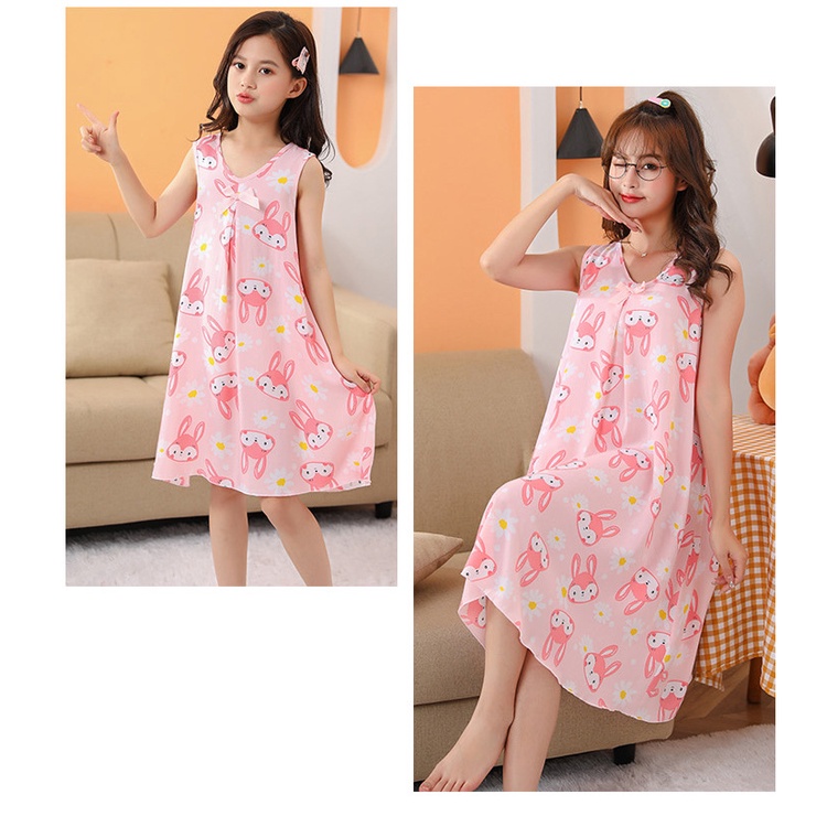 Đầm Ngủ Cotton Lụa Mỏng Không Tay Đính Nơ Dễ Thương Thời Trang Mùa Hè Dành Cho Mẹ Và Bé Gái Kích Thước 100-Xl