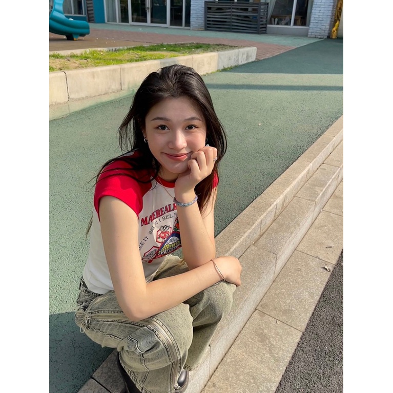 Áo Thun Tay Ngắn Dáng Ôm Màu Sắc Tương Phản Thời Trang Mùa Hè Xinh Xắn Cho Nữ