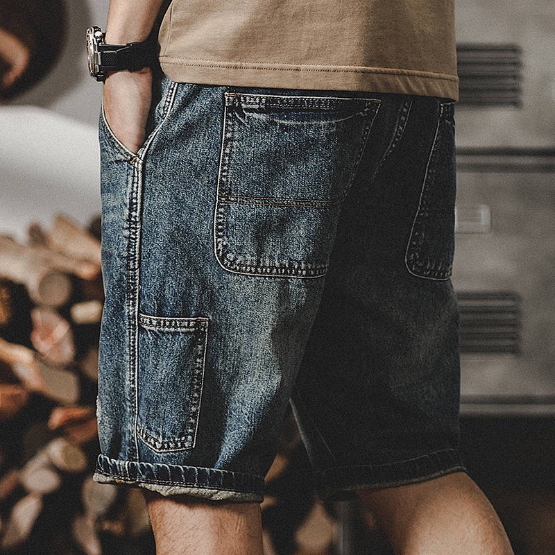 American Retro Heavy Cargo Shorts Men's Summer Loose Straight 2023 New Do the Old Cowboy Fifth Pants Men sdc4