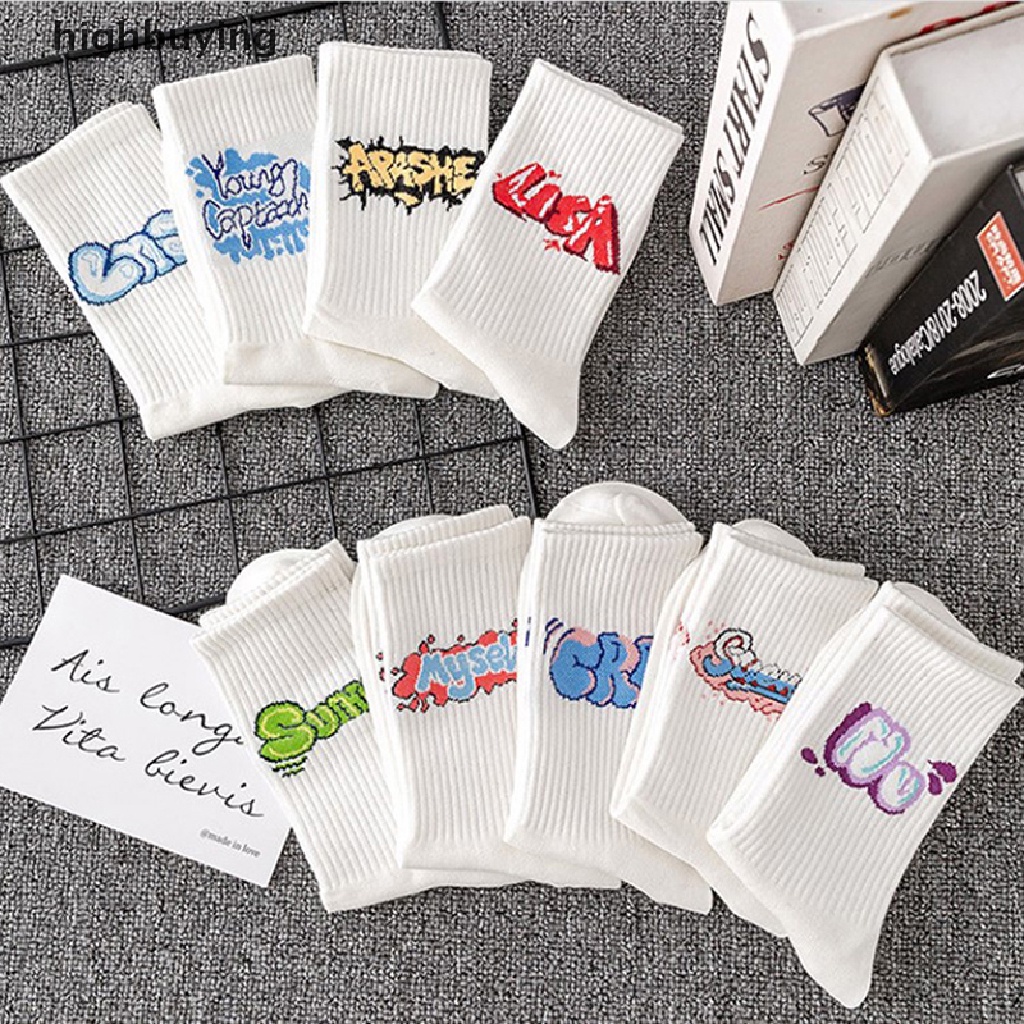 Đôi Vớ cotton Thoáng Khí Màu Trơn In Chữ Thời Trang Cho Nữ