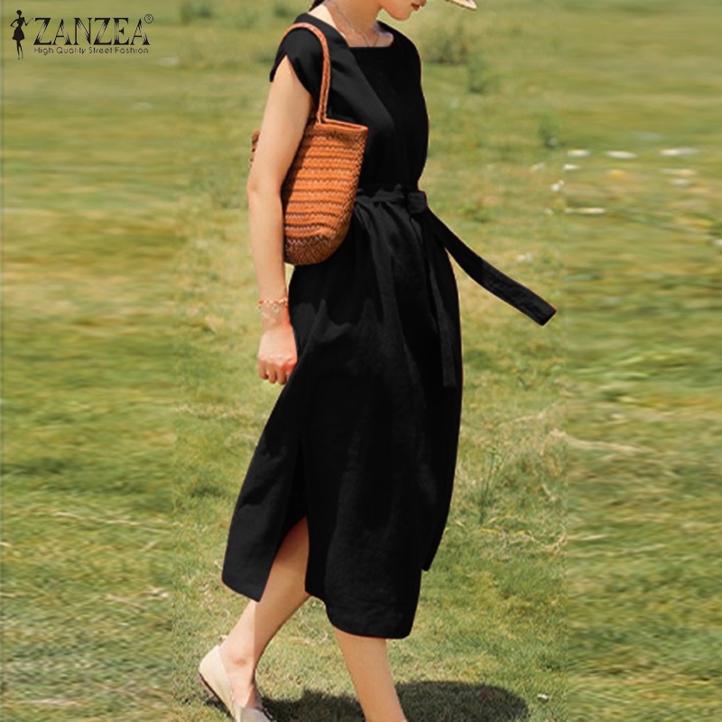 ZANZEA Đầm Cổ Vuông Phong Cách Đường Phố Hàn Quốc Thời Trang