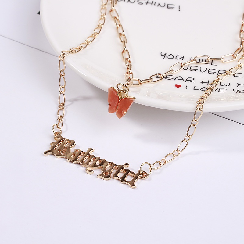 Vòng cổ Hai Lớp Acrylic Mặt Bướm Bảng Chữ Cái Tiếng Anh Babygirl Thời Trang