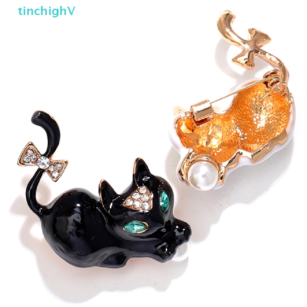 [TinchighV] Ghim Cài Áo Hình Mèo Đen Trắng Dát Kim Cương Cổ Điển Trang Trí Quần Áo Suit Dành Cho Bạn Nữ [Mới]