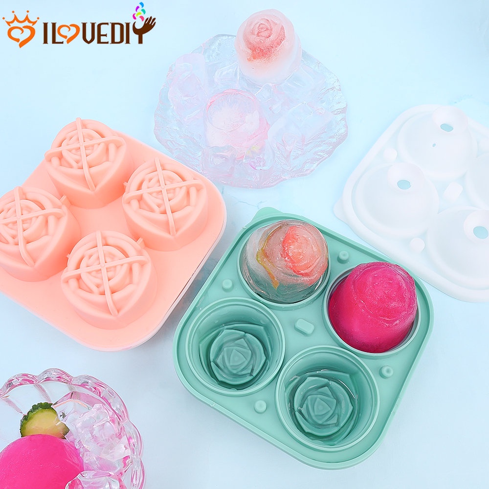 Khuôn Làm Kem Bằng Silicone Cấp Thực Phẩm 4 Ngăn Hình Hoa Hồng