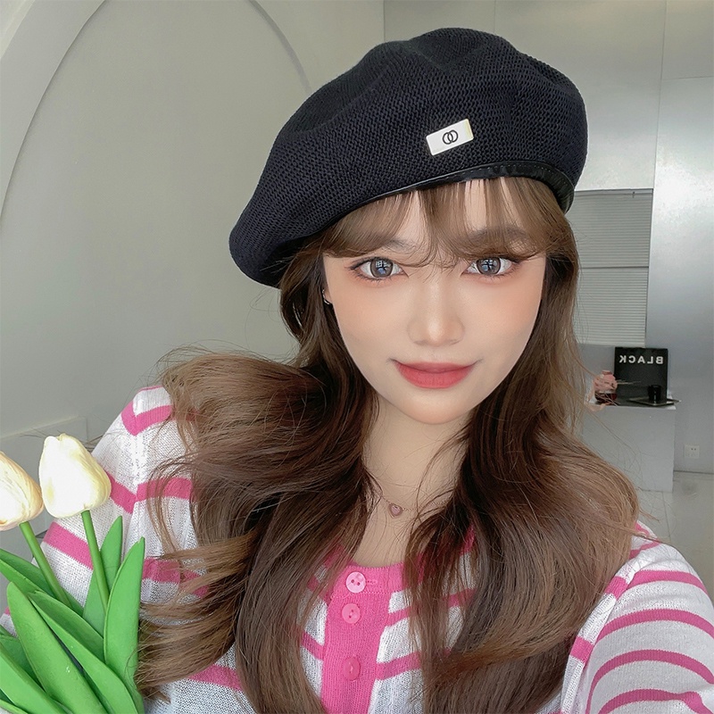 Mũ beret hè chất liệu lưới thông thoáng khí tag kim loại mới phong cách Hàn Quốc
