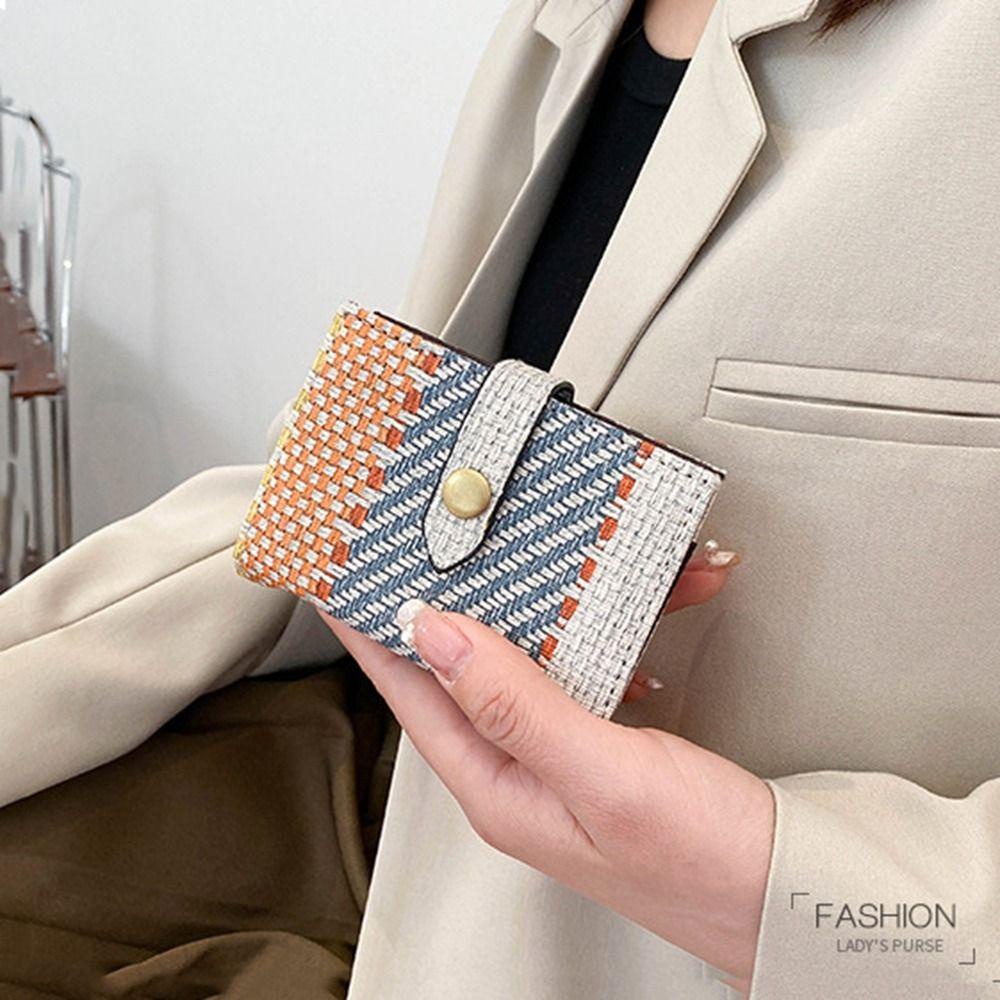 IVORY Ví Đựng Thẻ / Tiền Xu Nhiều Ngăn Sức Chứa Lớn Họa Tiết Kẻ Sọc Caro Thời Trang Cho Nữ