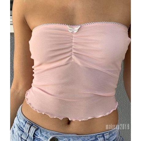 Áo Ống Mùa Hè Không Tay Hở Vai Cho Nữ