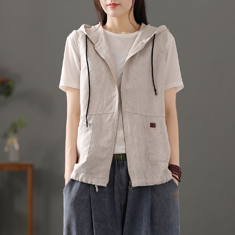 Áo Khoác Cotton Có Mũ Trùm Dáng Rộng Phối Khóa Kéo Cá Tính Theo Phong Cách retro