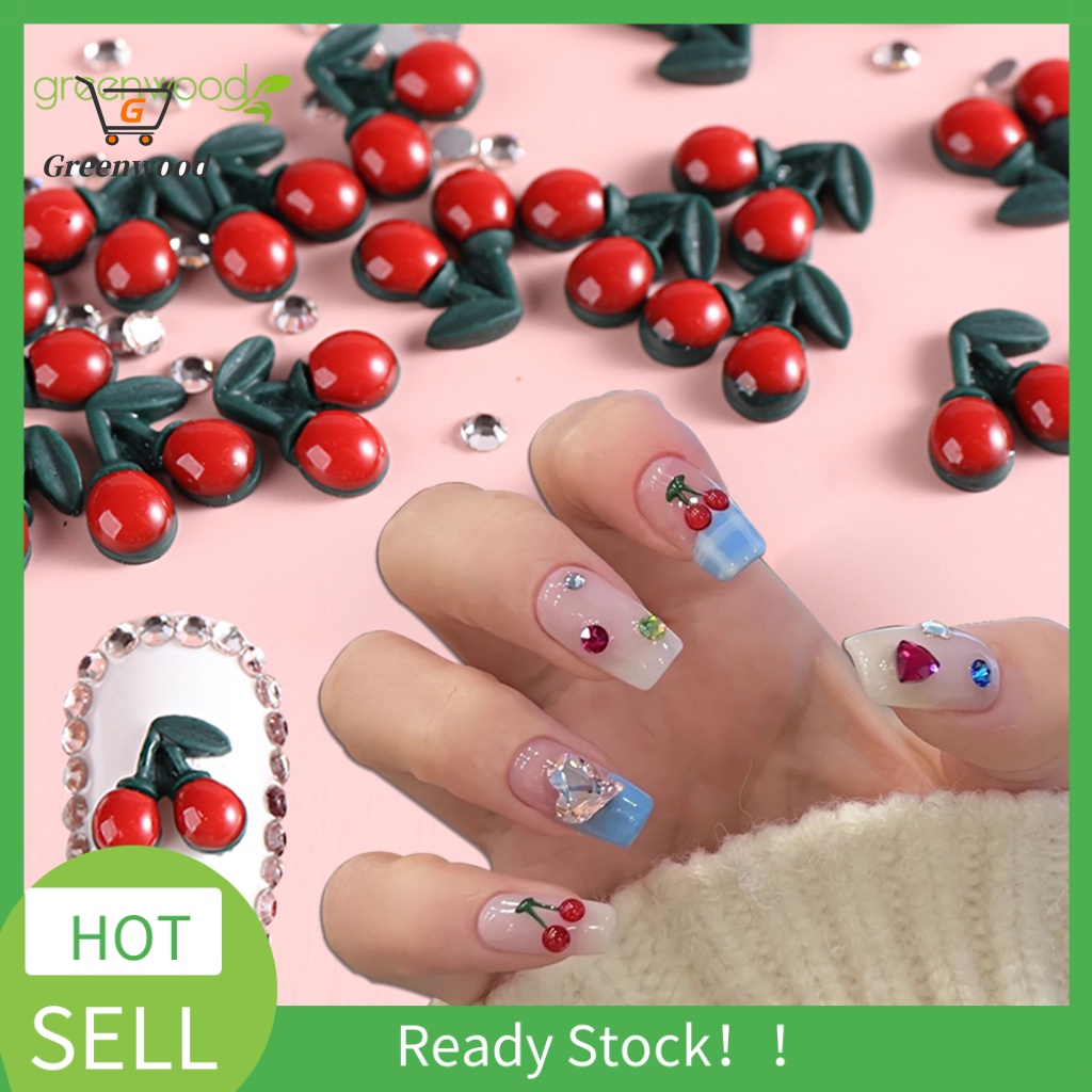 GRA 20/40Pcs Nail Decoration Flat Back Cherry Charms Nail Tips Accessory Creative 3D Manicure Craft Ornaments Nail Supplies