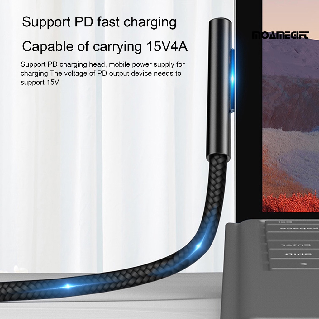 Dây Cáp Sạc Nhanh PD Loại C 65W 15V 4A Cho Laptop Microsoft Surface Pro 3 / 4 / 5 / 6 / Go / Book 1 / Book 2