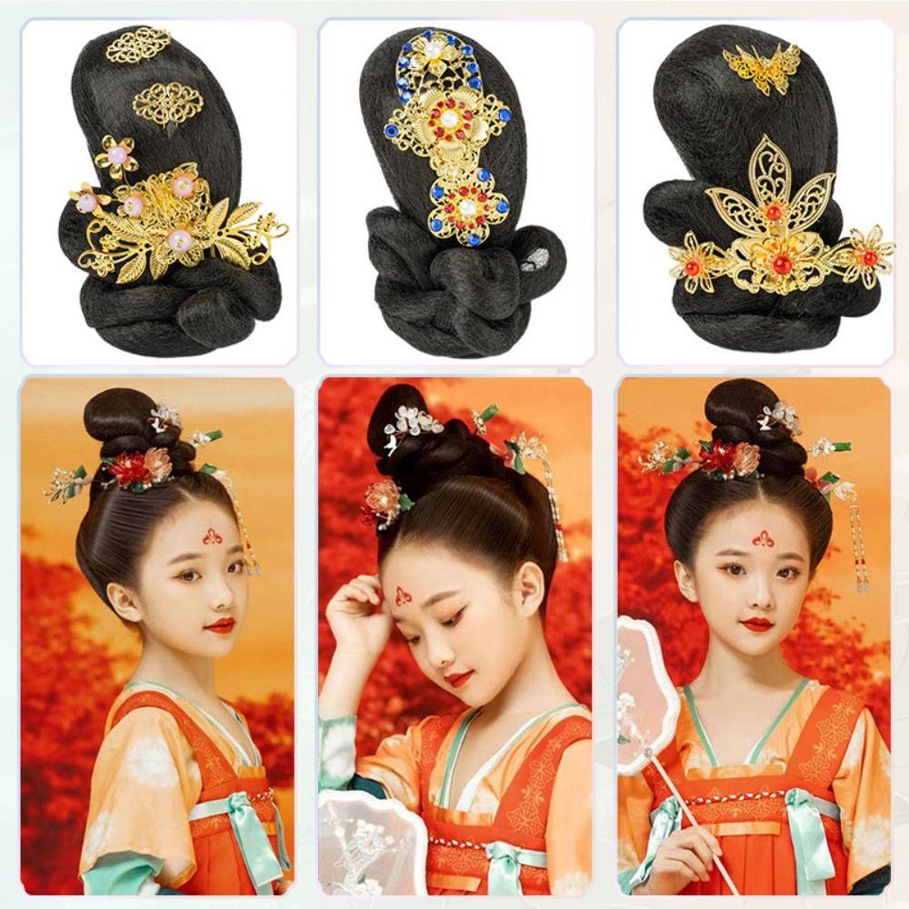 ANEMONE Bộ Tóc Giả Công Chúa Chất Lượng Cao Mềm Mại Phong Cách Trung Hoa Cổ Điển Dùng Làm Đạo Cụ Chụp Ảnh Cho Bé Gái