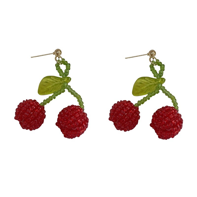 Khuyên Tai Đính Hạt Pha Lê Đỏ Cherry Phong Cách Nhật Hàn Mới Mùa Hè