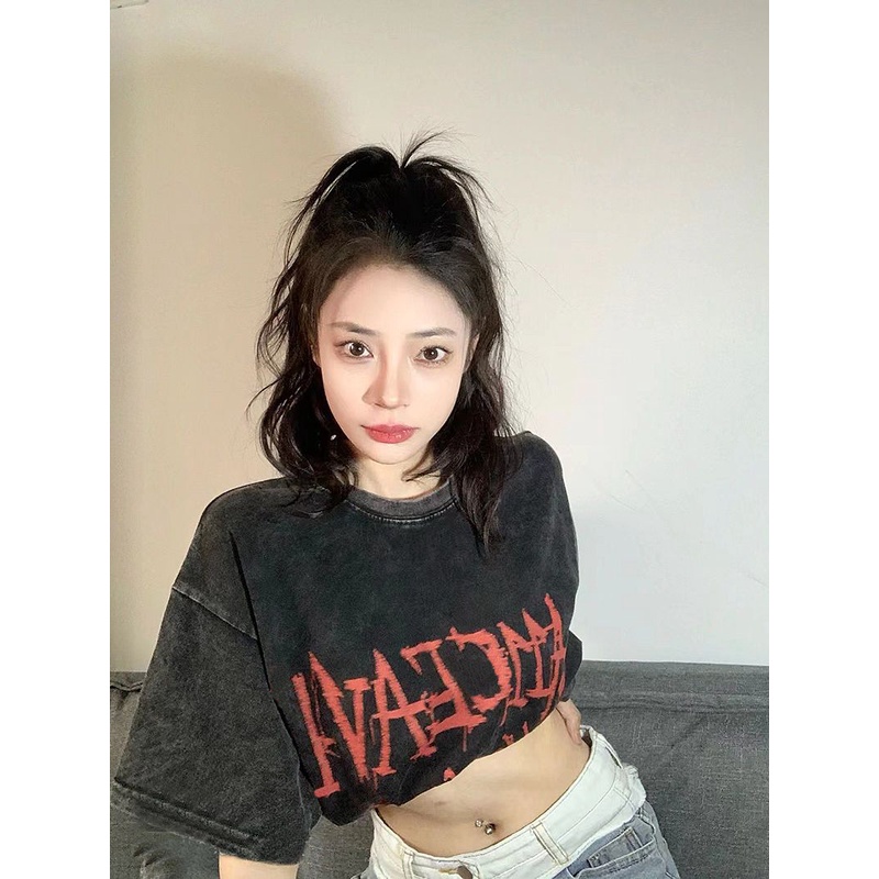 NRVP Áo Thun Đen 100% Cotton Tay Ngắn Dáng Rộng Phong Cách Hàn Quốc Cho Nữ Có Size 5XL