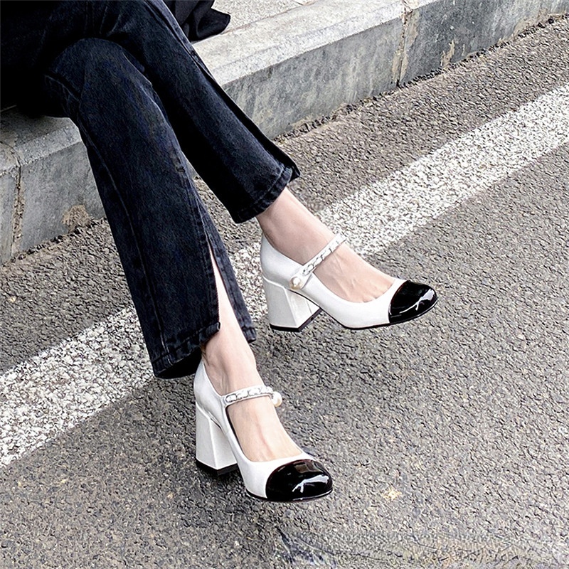 Giày da Đế Thấp Thời Trang retro mùa hè dành cho nữ giày cao gót đế vuông guốc cao gót sandal nữ