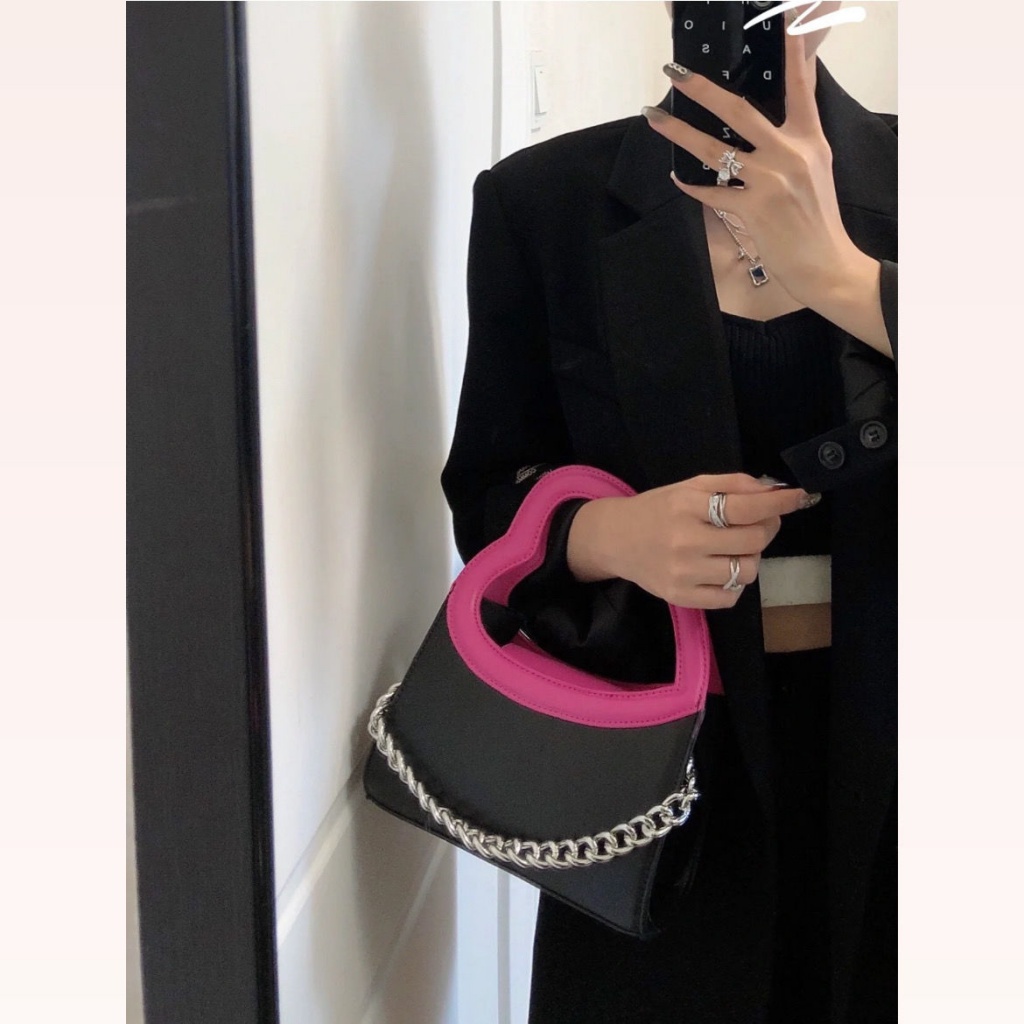 Túi Xách Đeo Vai Hình Vuông Cỡ Nhỏ Phối Dây Đeo Sợi Xích Màu Tương Phản Thời Trang Mới 2022 # 8YFU