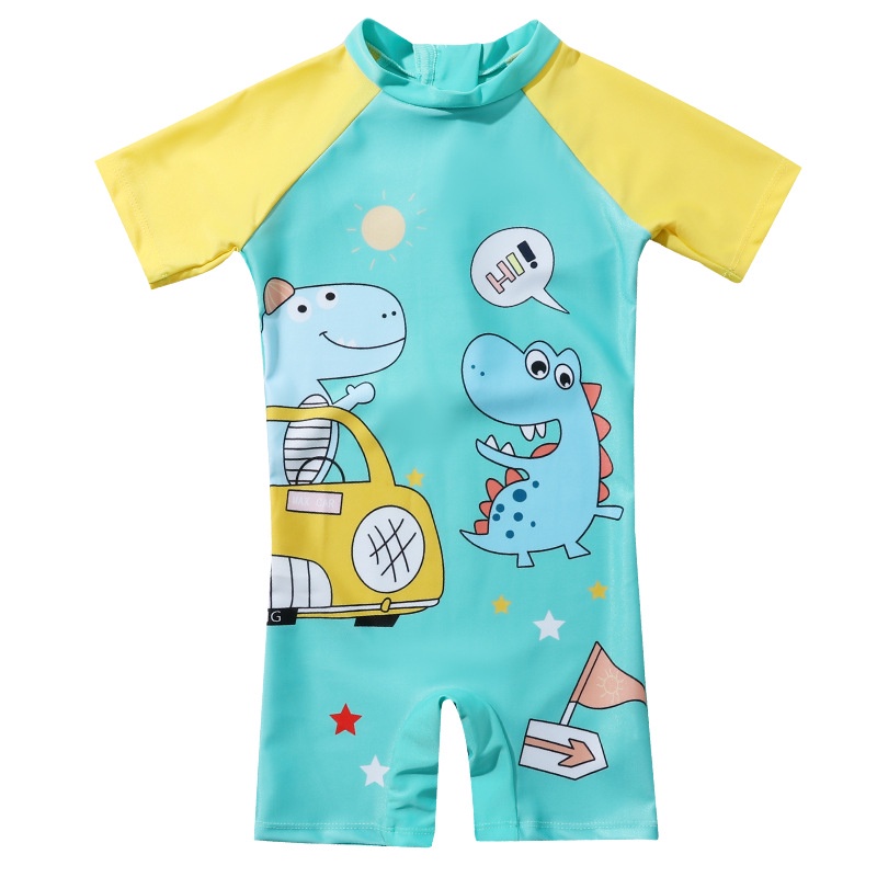 Bộ Đồ Bơi Liền Thân Ngắn Tay Mau Khô Họa Tiết Khủng Long Hoạt Hình Dành Cho Bé Trai