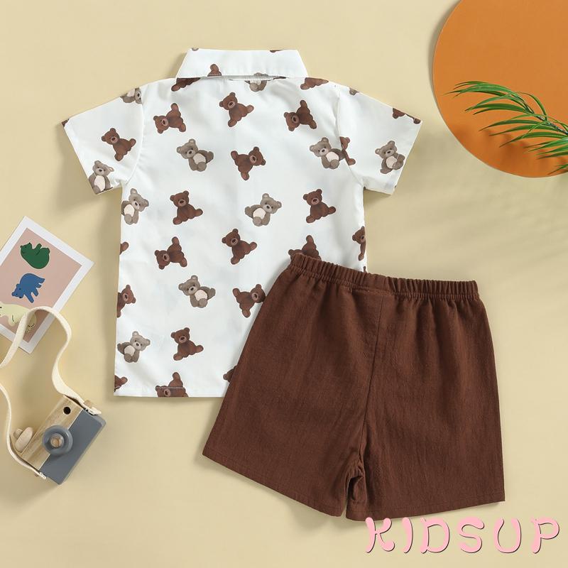 Bộ Áo Sơ Mi In Hình Gấu / Trái Dứa + Quần Short Cài Nút Dễ Thương Thời Trang Mùa Hè Cho Bé Trai 1-12 Tháng Tuổi