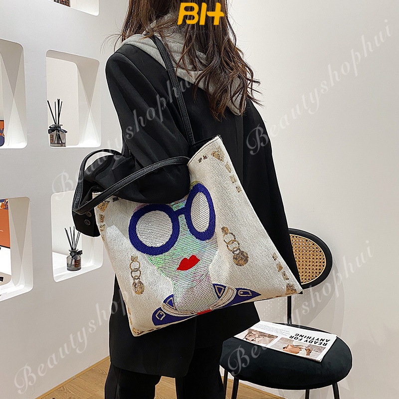 Túi Tote Đeo Vai Cầm Tay Một Bên Vai Đính Kim Sa Mới 2023