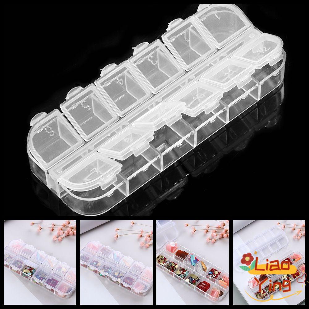 Hộp nhựa mini trong suốt 12 ngăn đựng thuốc/phụ kiện/ đồ trang sức/móng tay nghệ thuật thủ công nhỏ gọn