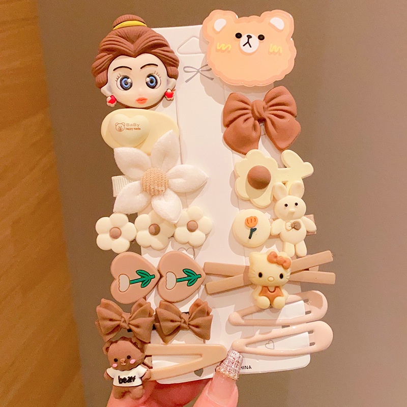 Set 14 Kẹp Tóc Hình Gấu / Dâu Tây Dễ Thương Cho Bé Gái