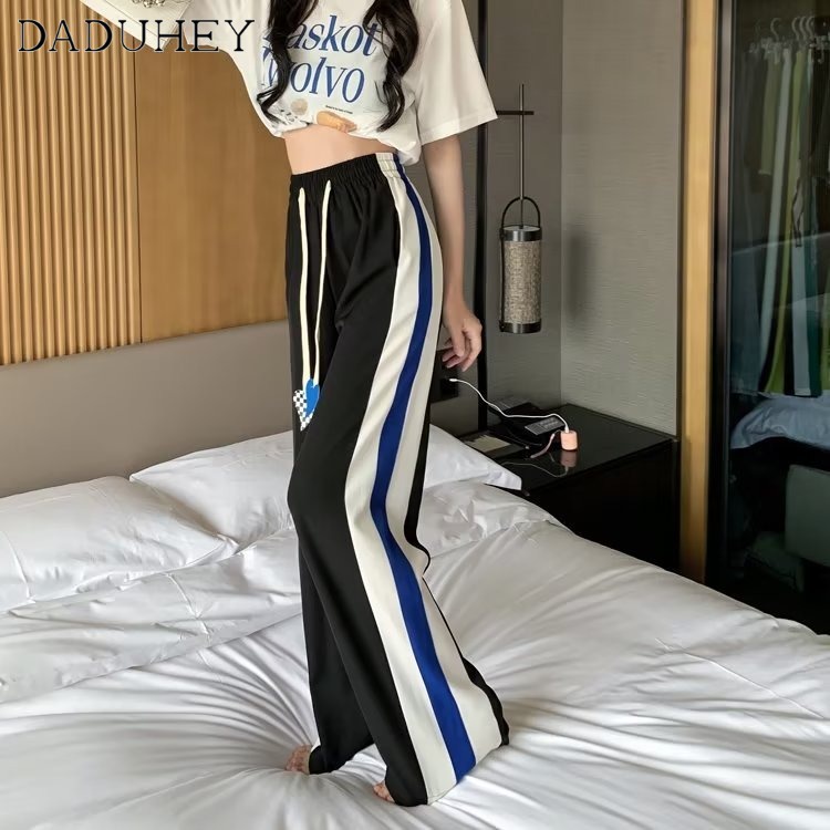 DaDuHey New Korean Version of INS WOMEN'S Striped Casual Pants High Waist Loose Sports Pants Jogging Pants