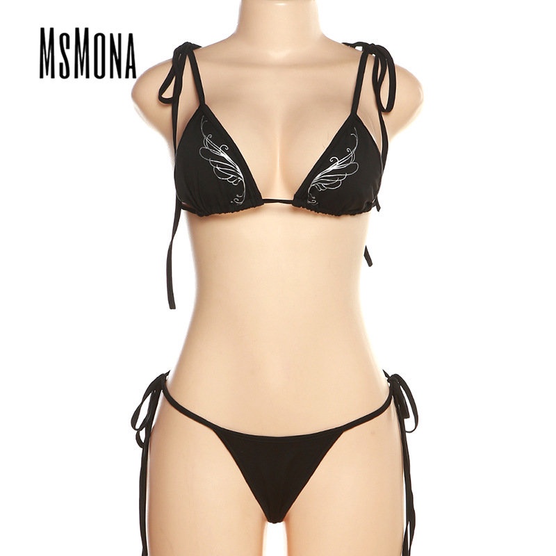 MsMona Bộ Bikini Màu Trơn Dáng Ôm Gợi Cảm Thời Trang 2023 Cho Nữ