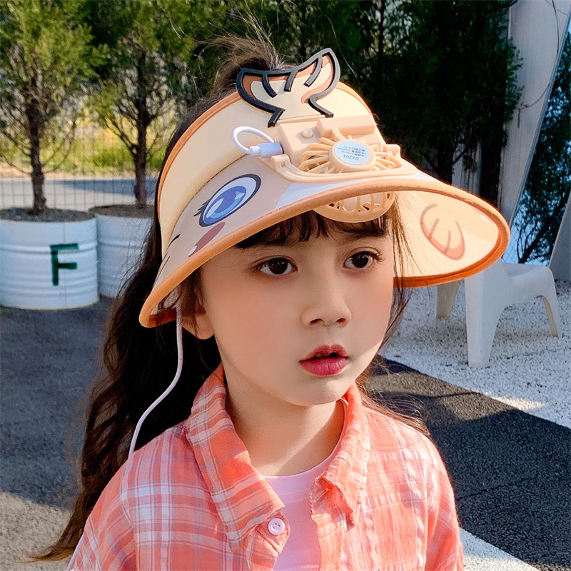 Mũ Chống Nắng Mùa Hè Vành Rộng Có Quạt Sạc USB Cho Bé Trai Và Bé Gái