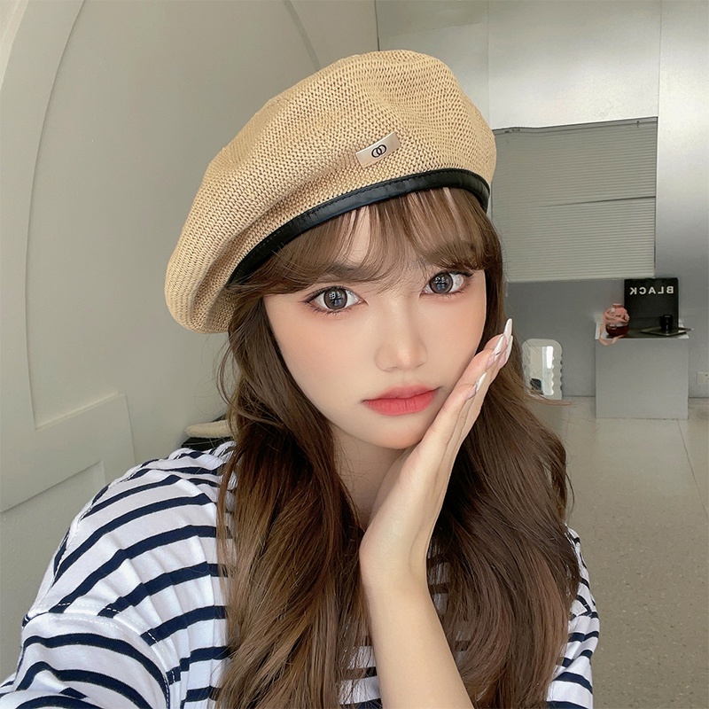 Mũ beret hè chất liệu lưới thông thoáng khí tag kim loại mới phong cách Hàn Quốc
