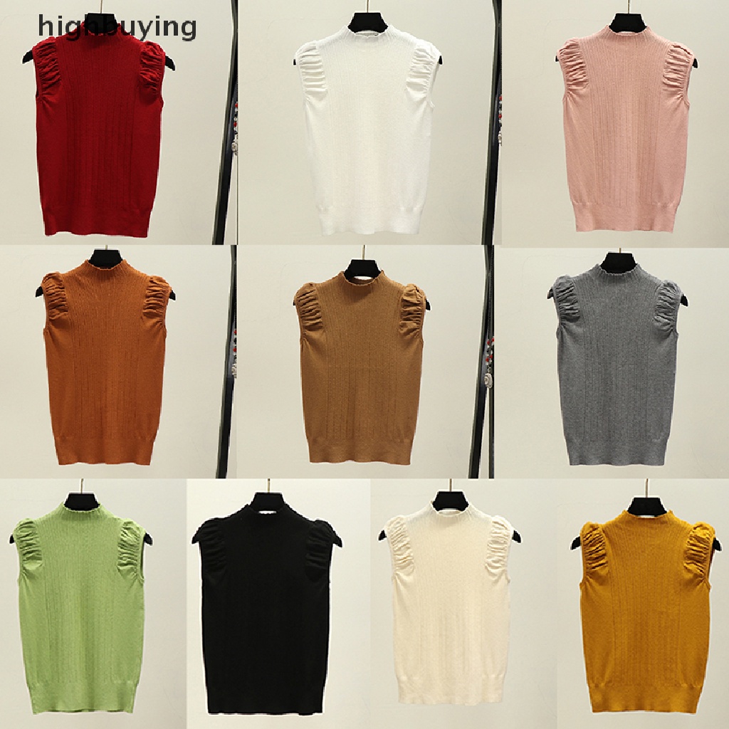 Áo Dệt Kim Sát Nách Cổ Lọ Màu Sắc Ngọt Ngào Cho Nữ