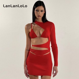 LanLanLo Nữ Màu Trơn Dài Tay Gợi Cảm Cô Gái Nóng Rỗng Ra Ôm Đầm