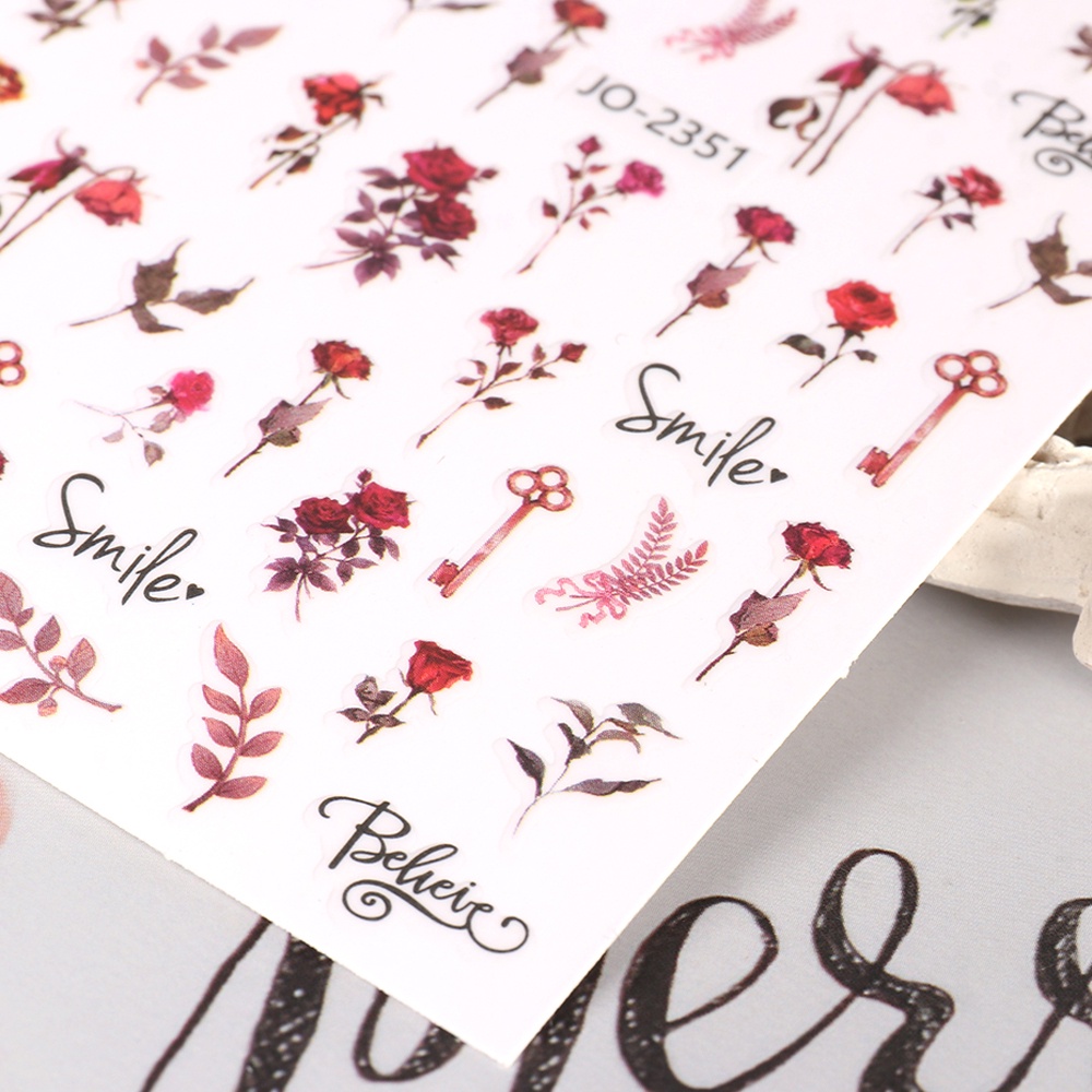 Miếng Dán Trang Trí Móng Tay Hình Hoa Hồng / Lá / Bươm Bướm Độc Đáo DIY