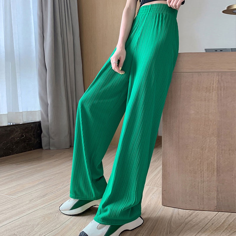 Xiang Nian Ni Quần Dài Vải Chiffon Lụa Lạnh Mỏng Lưng Cao Ống Rộng Dáng Suông Cá Tính Cho Nữ