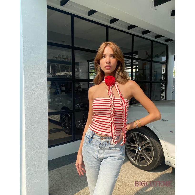 Áo Crop Top Không Tay In Hoa 3D Phối Tua Rua Thời Trang Đường Phố Cho Nữ Y2k