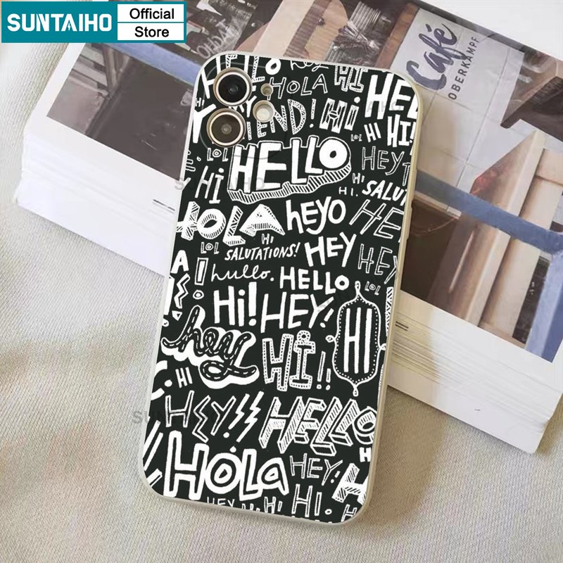 Suntaiho Ốp Điện Thoại Silicon Mềm Chống Sốc Họa Tiết Graffiti Nền Đen / Trắng iPhone 11 Pro Max 14 12 13 XS X XR XS Max 7 8 Plus