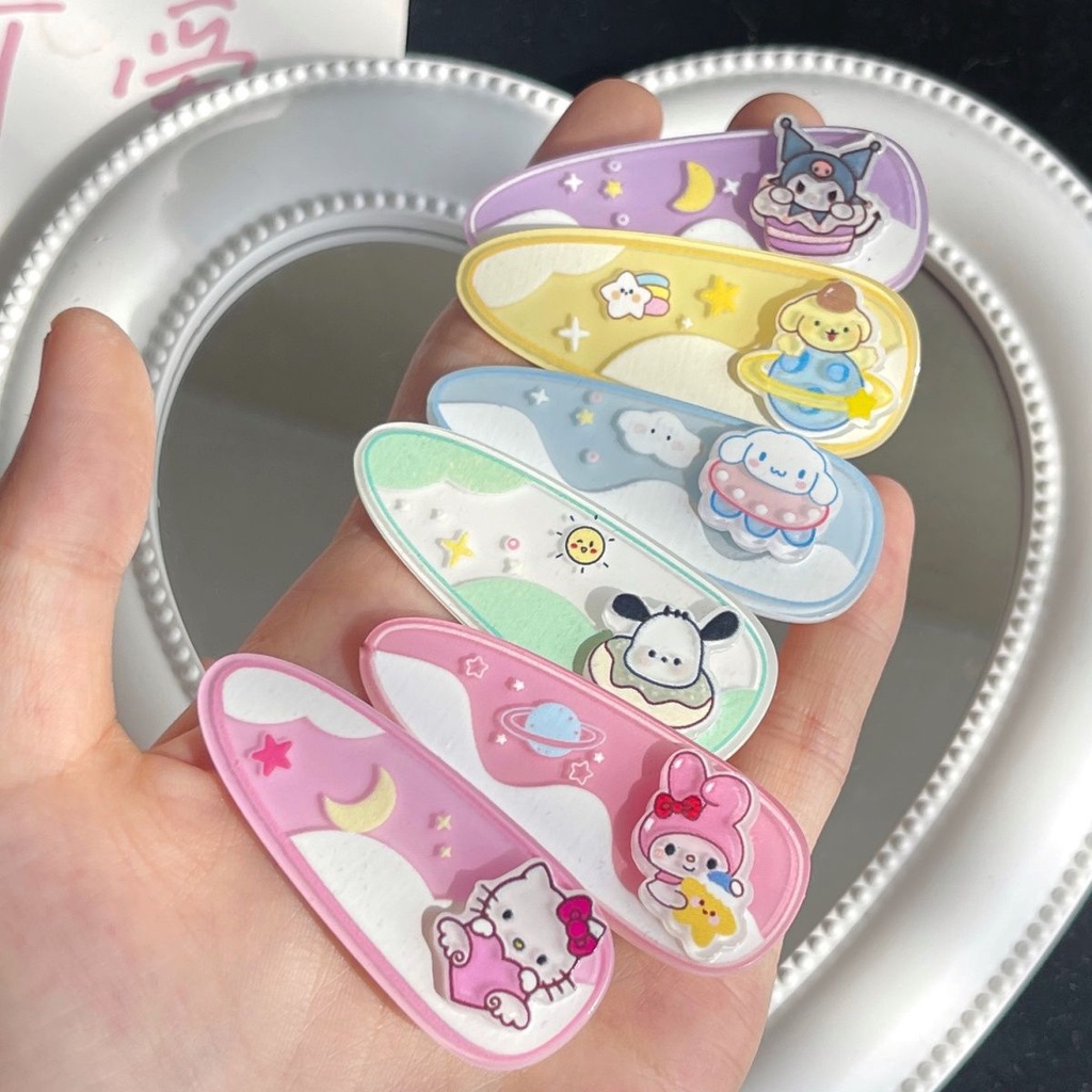 Kẹp Tóc Hình Sanrio Purin Kuromi Cinnamon Hello Kitty Thời Trang Ngọt Ngào Cá Tính Dành Cho Bạn Nữ