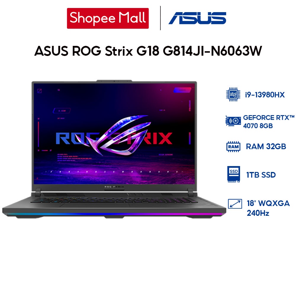 Laptop ASUS ROG Strix G18 G814JI-N6063W i9-13980HX | 32GB | 1TB | RTX™ 4070 8GB