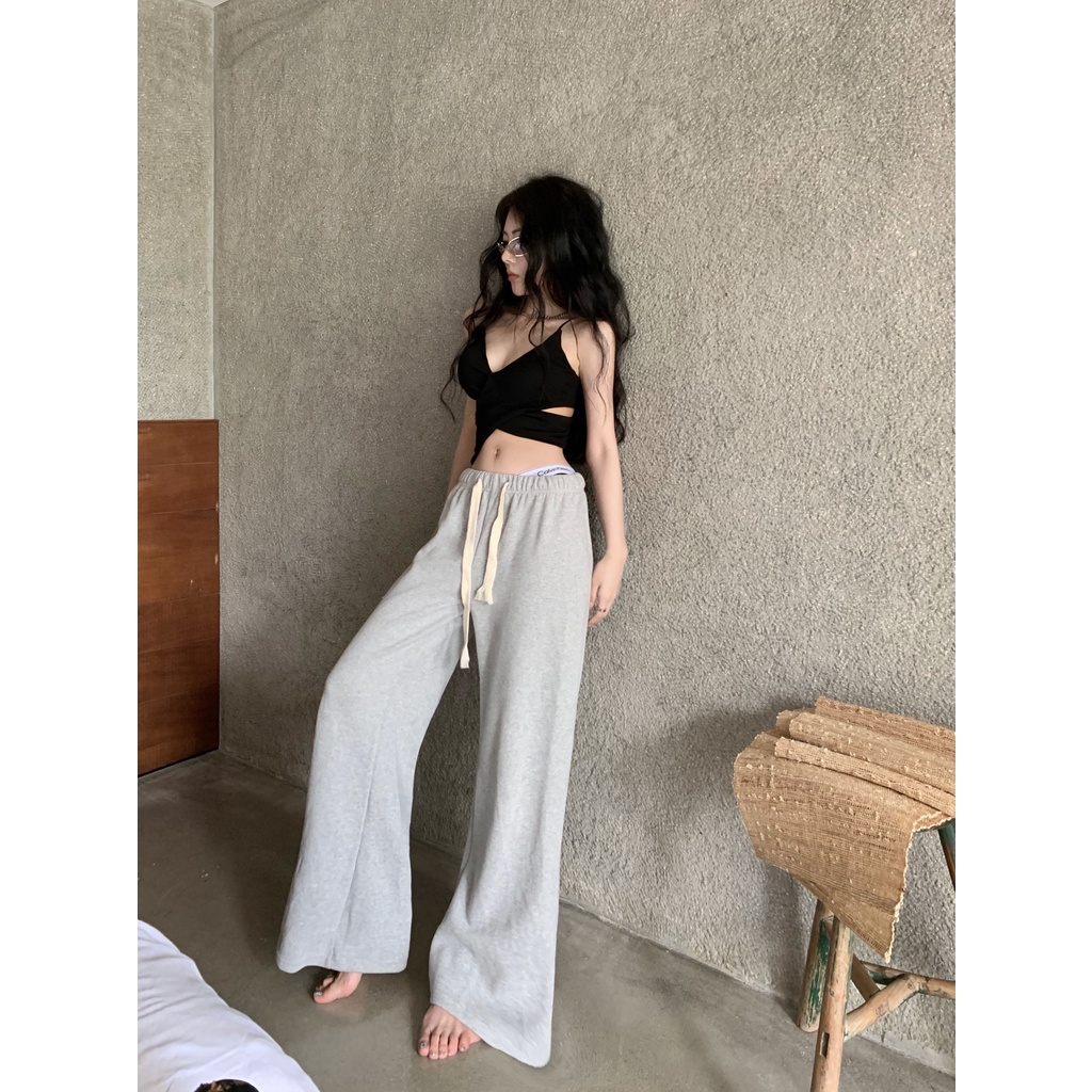 Quần Thể Thao Lưng Cao Ống Rộng Thời Trang Năng Động