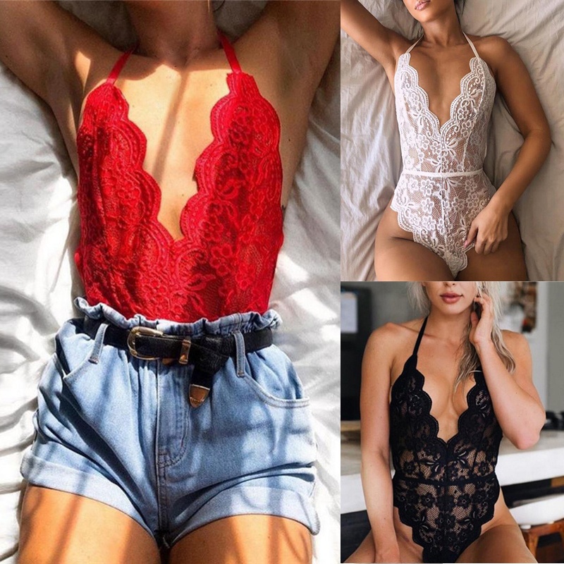 Áo liền quần Ren Hoa Thiết Kế Hở Lưng Quyến Rũ Cho Phái Nữ