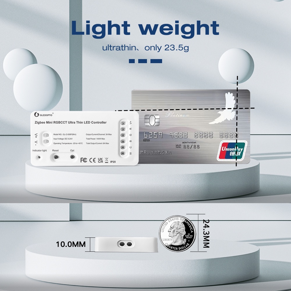 Gledopto Zigbee 3.0 Ultra Thin Mini RGBCCT RGBW RGB WW/CW DIMMER Đèn LED với bộ điều khiển Chiếu sáng phòng ngủ Bộ điều khiển APP giọng nói Alexa