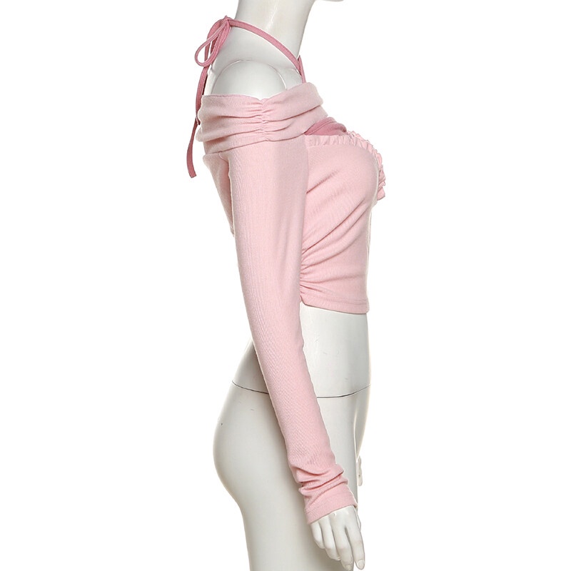 Kliou 2023 Mới Áo Thun Dệt Kim Tay Dài Co Giãn Phối Màu Hồng Dễ Thương Thời Trang Mùa Thu 2023 Cho Bạn Gái